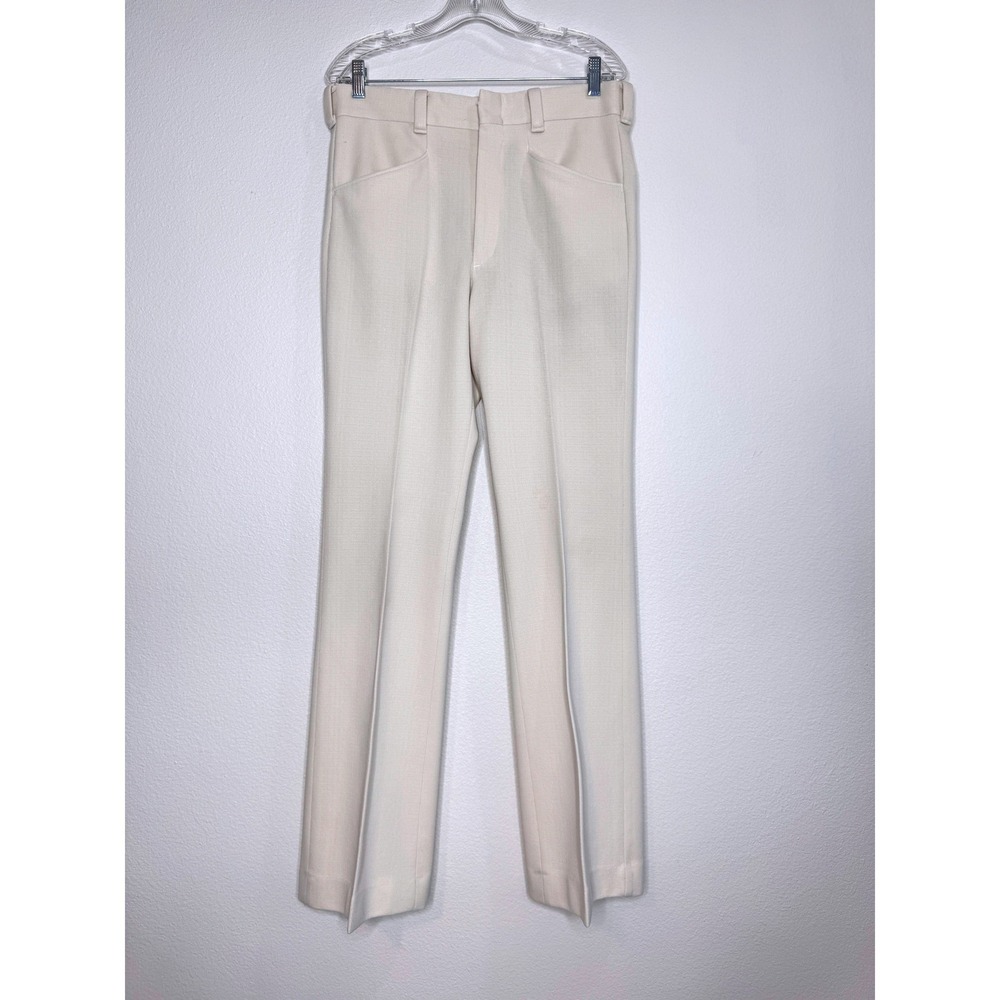 LEVI'S PANATELA Vintage Pants Wide Leg Cream Polyester 35x34 Disco 70s Costume